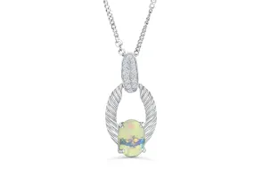 0.77 CT Oval Opal Diamond Pendant 0.26 CT TW 14K White Gold OPEN006