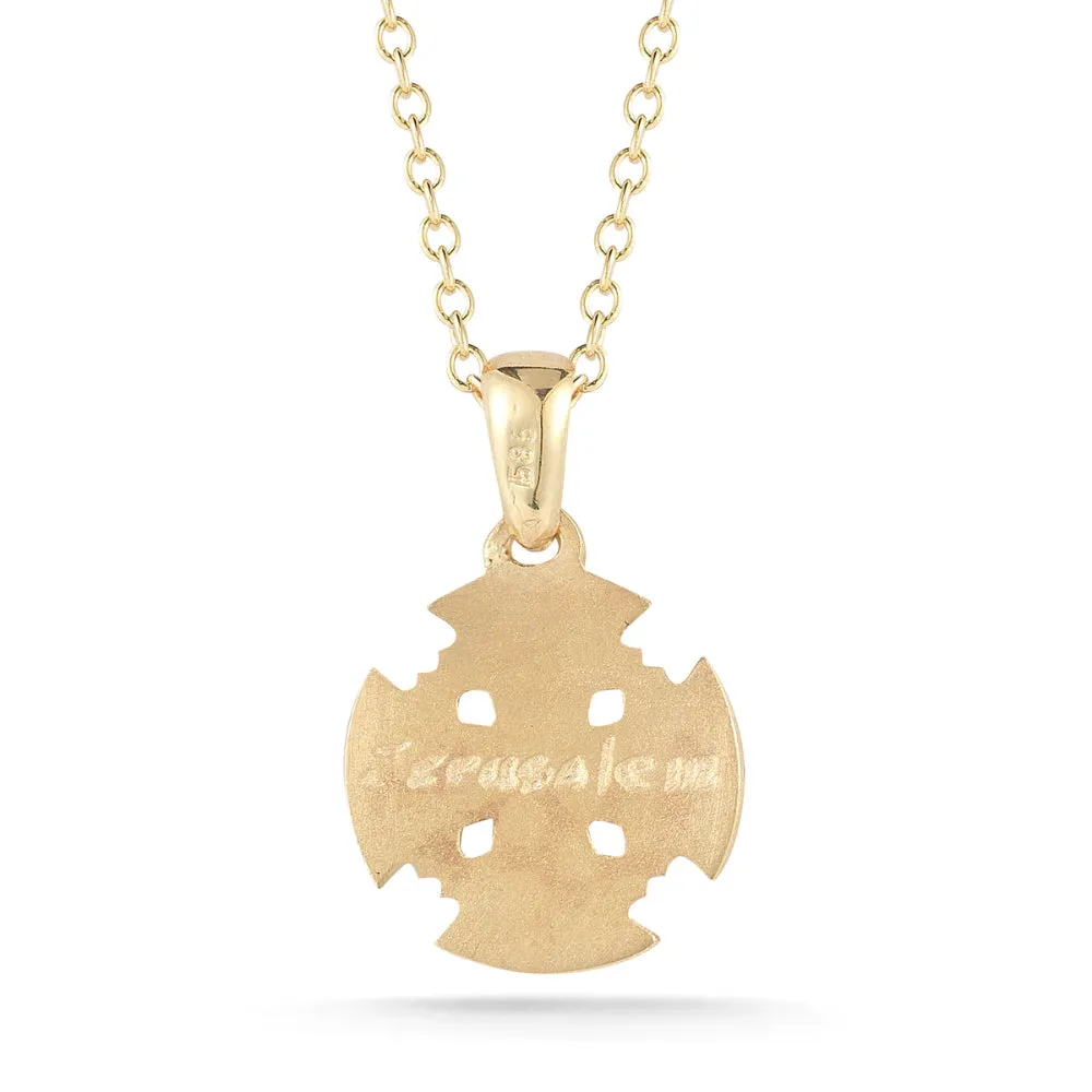 14k Gold Jerusalem Cross Pendant Necklace with Diamonds