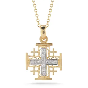 14k Gold Matte-Finish Jerusalem Cross Pendant Necklace