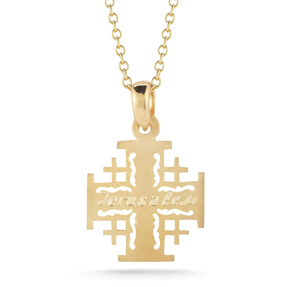 14k Gold Matte-Finish Jerusalem Cross Pendant Necklace