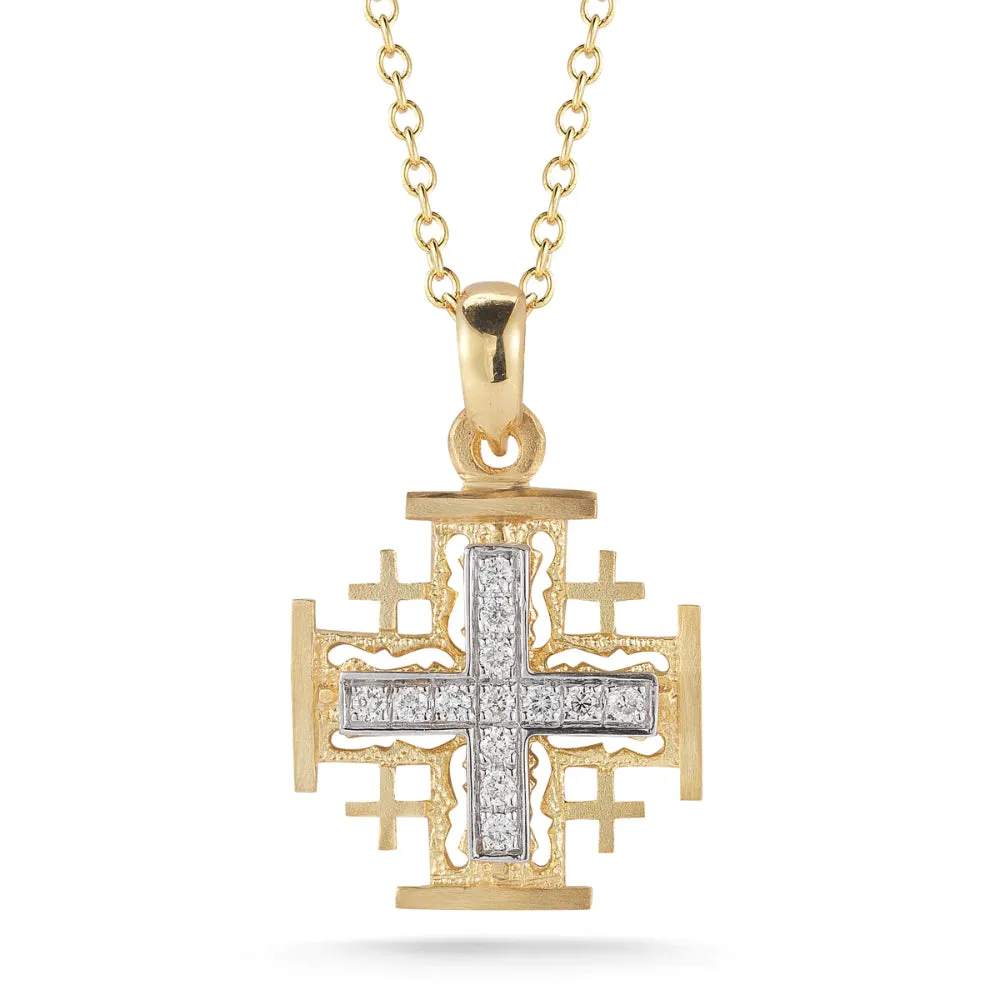 14k Gold Matte-Finish Jerusalem Cross Pendant Necklace