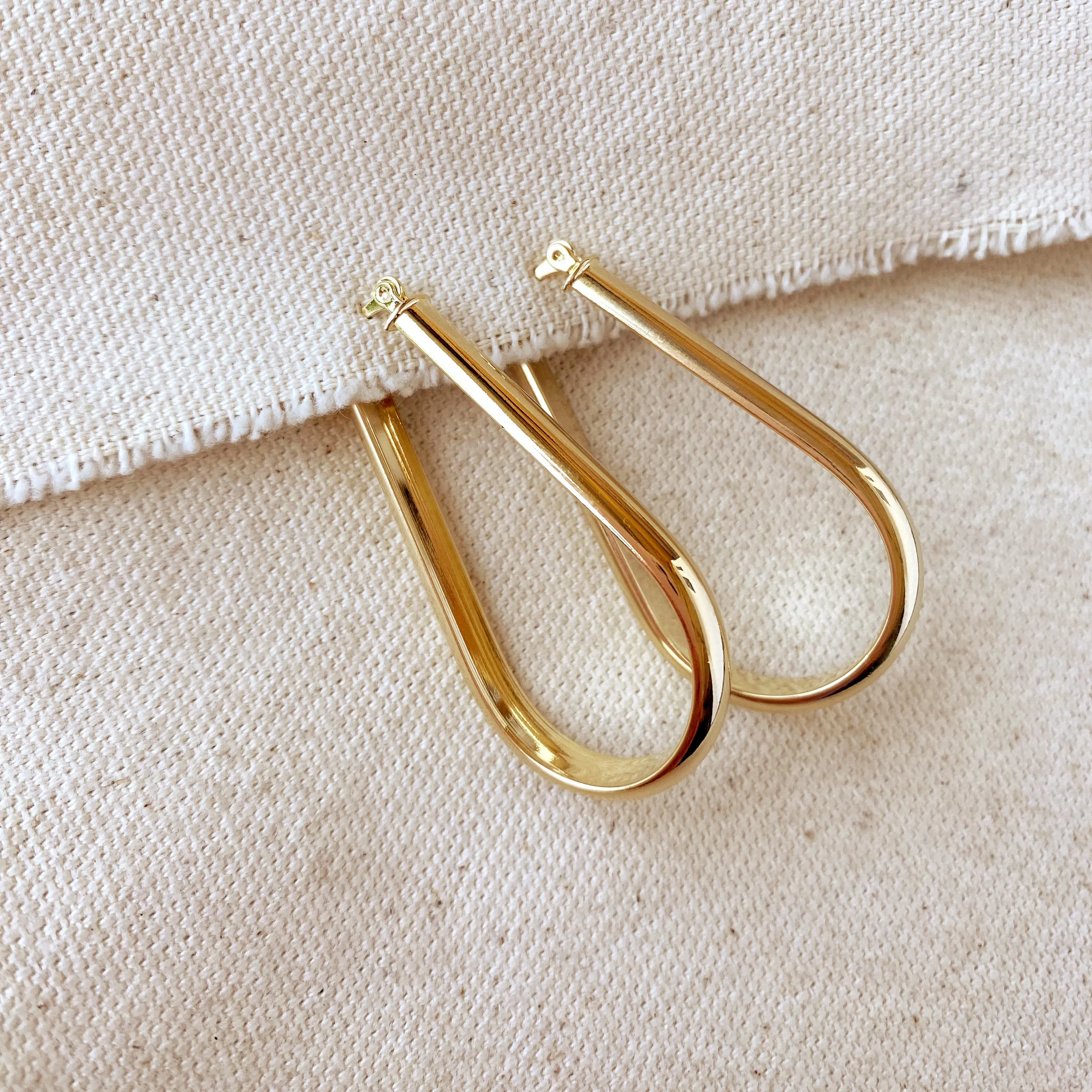 18k Gold Filled long Drop Shaped Hoop  Earrings