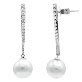 18k White South Sea Pearl Earrings, 10-11mm