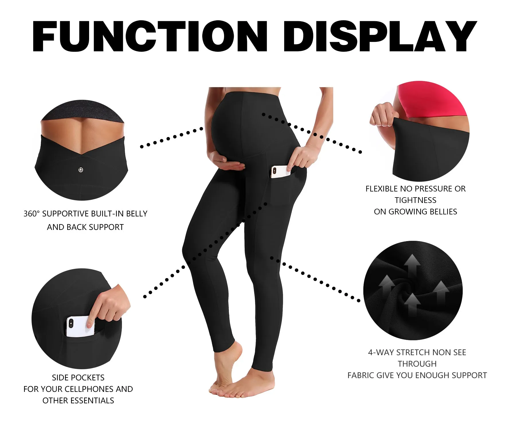 26" Side Pockets Maternity Yoga Pants black