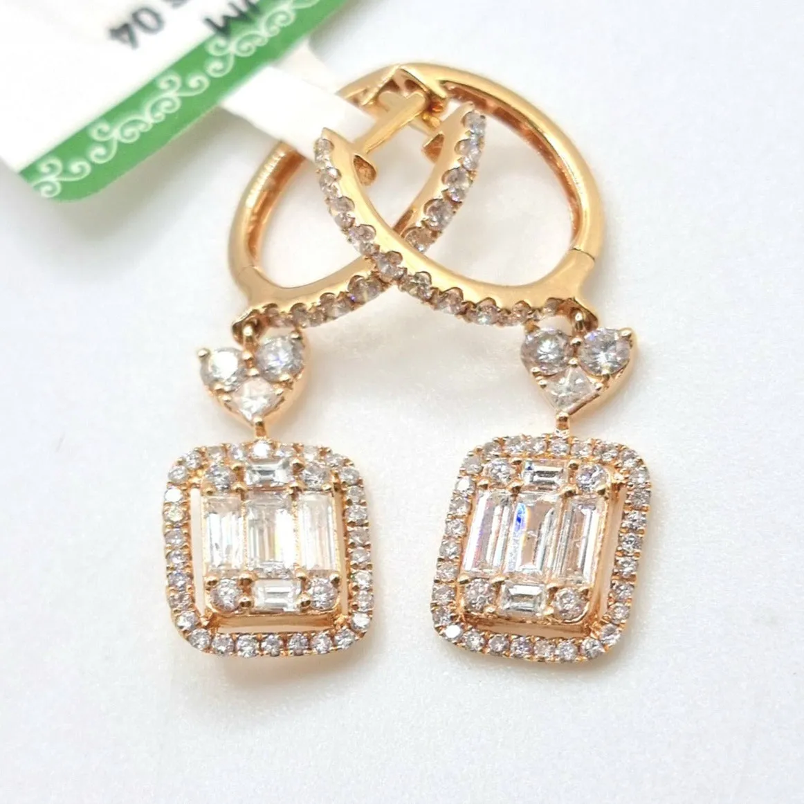 3 CT Emerald Dangling Diamond Earrings 18K Rosegold