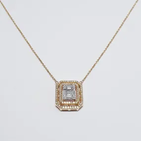 .35ctw Diamond Emerald Double Halo Necklace 14K White/Yellow Gold