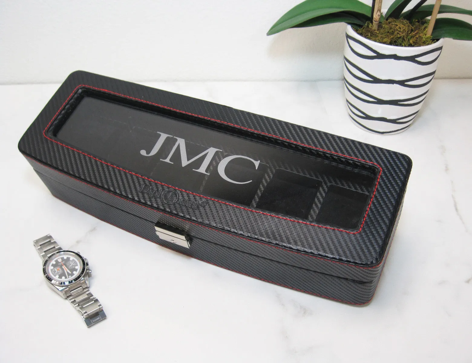 (6) Diplomat Carbon Fiber Watch Box with Clear Top