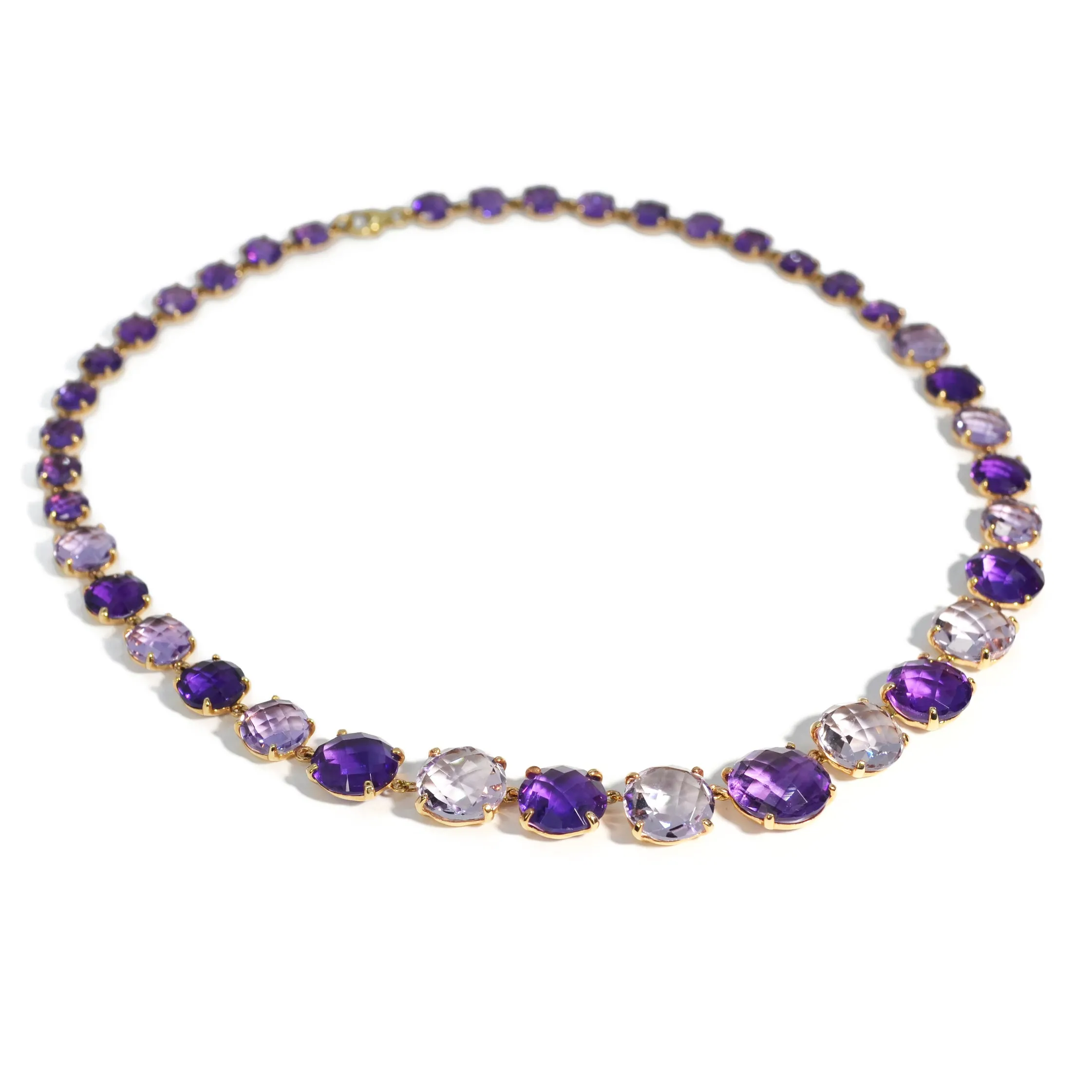 AFJ Gemstone Collection - Graduated Necklace with Amethyst, Yellow Gold