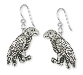 African Grey Parrot Earrings Solid Sterling Silver Jewelry   AFG1-E