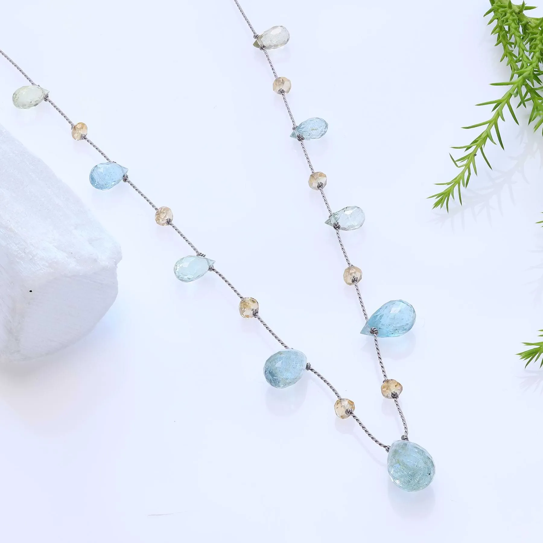 After the Rain - Aquamarine and Citrine Gold Necklace