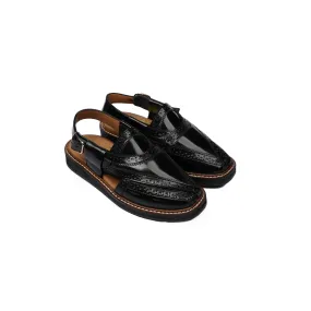 Aluzio - Kid's Black Box Leather High Shine Sandal (5-12 Years Old)