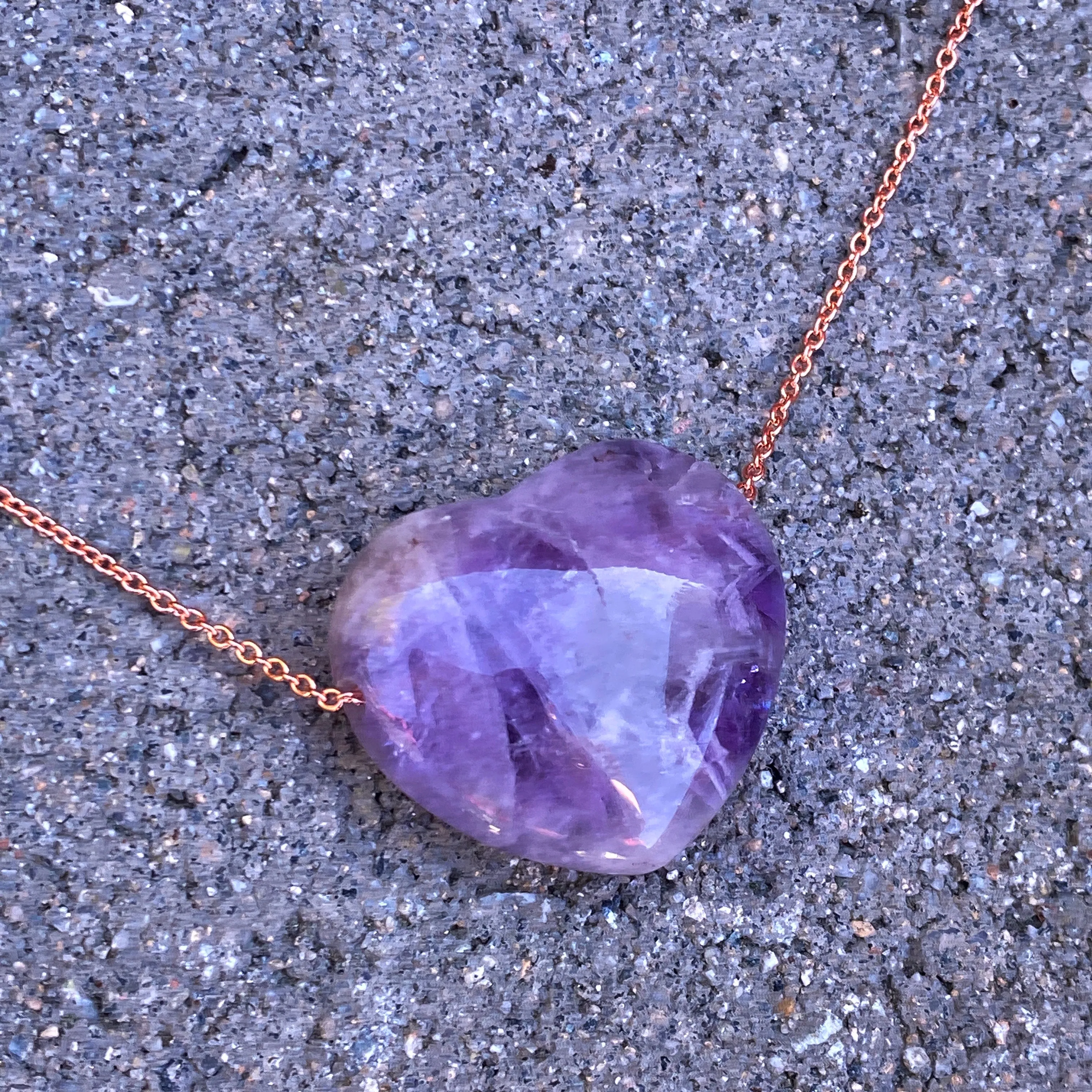 Amethyst Heart on Copper Necklace