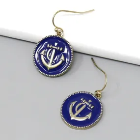 Anchor Enamel Disc Dangle Earrings