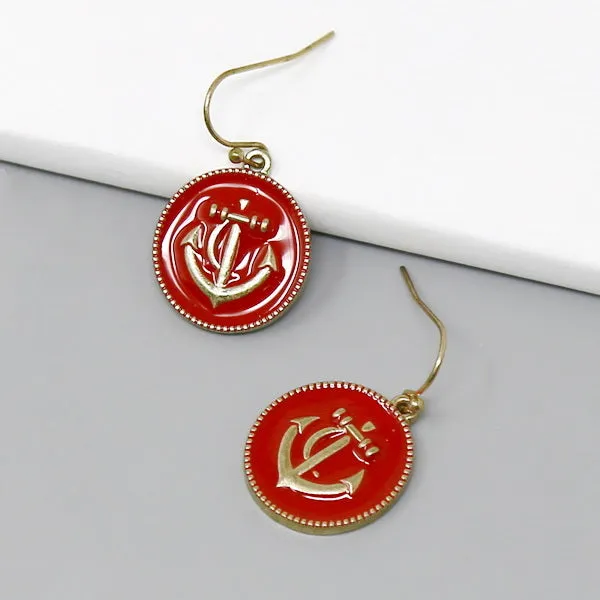 Anchor Enamel Disc Dangle Earrings