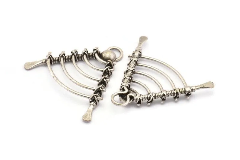 Antique Silver Fence Charm, 1 Antique Silver Plated Brass Fence Pendant With 1 Loop, Earring Findings, Charms (49x44x8x6mm) U107 H0376