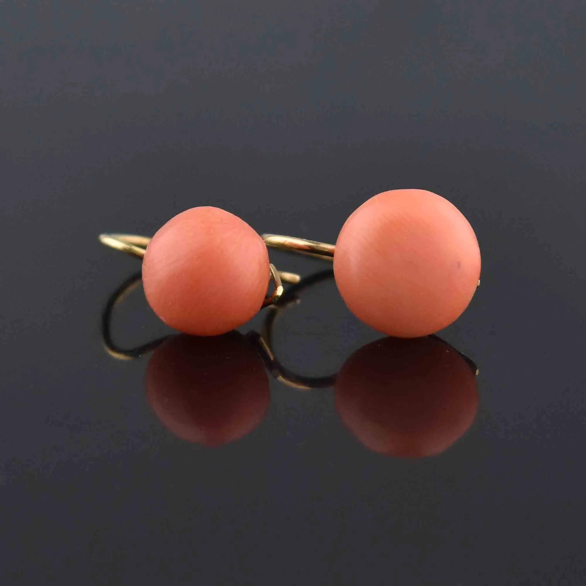 Antique Victorian 14K Gold Dormeusse Coral Earrings