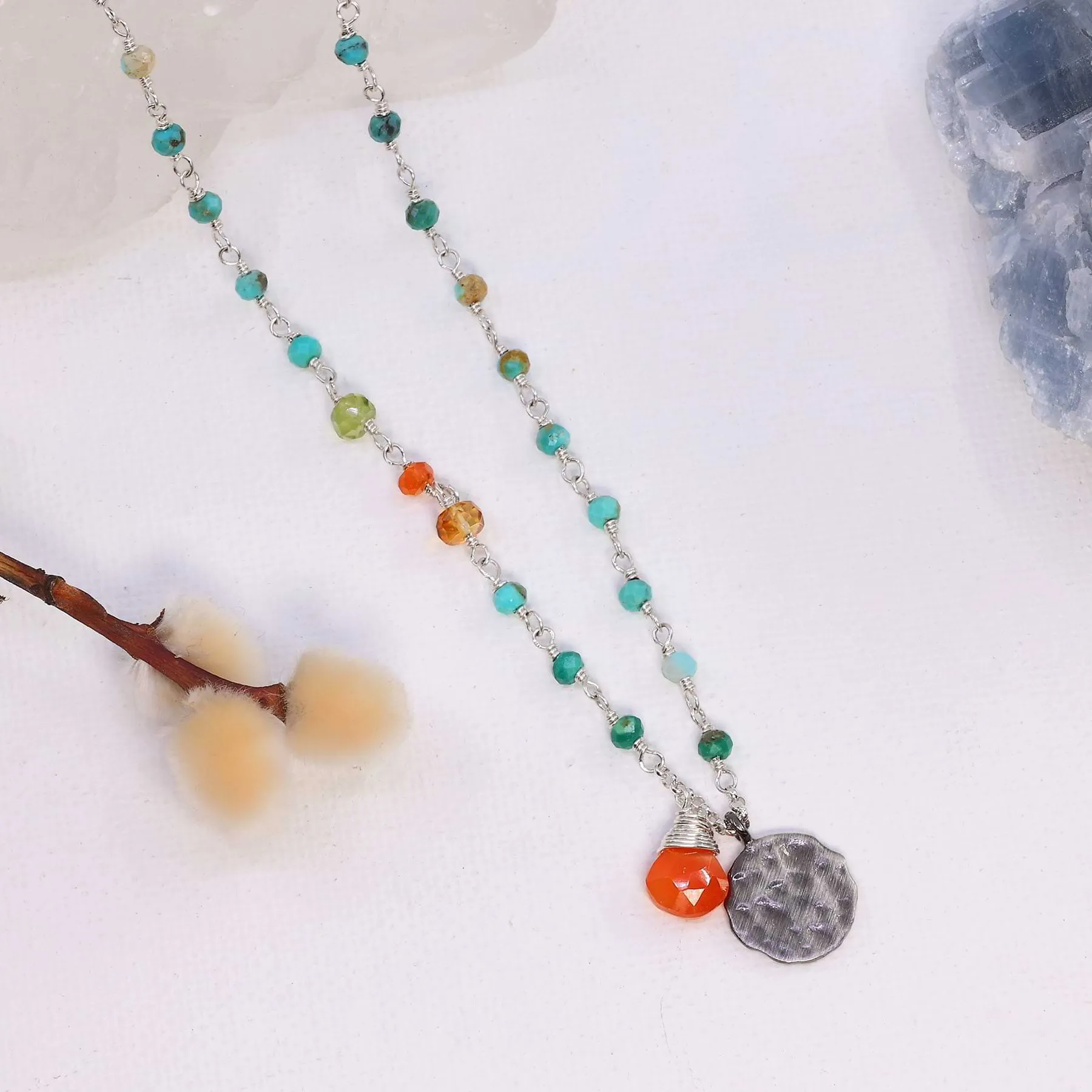 Autumn on the Beach - Turquoise Citrine and Carnelian Sterling Silver Necklace