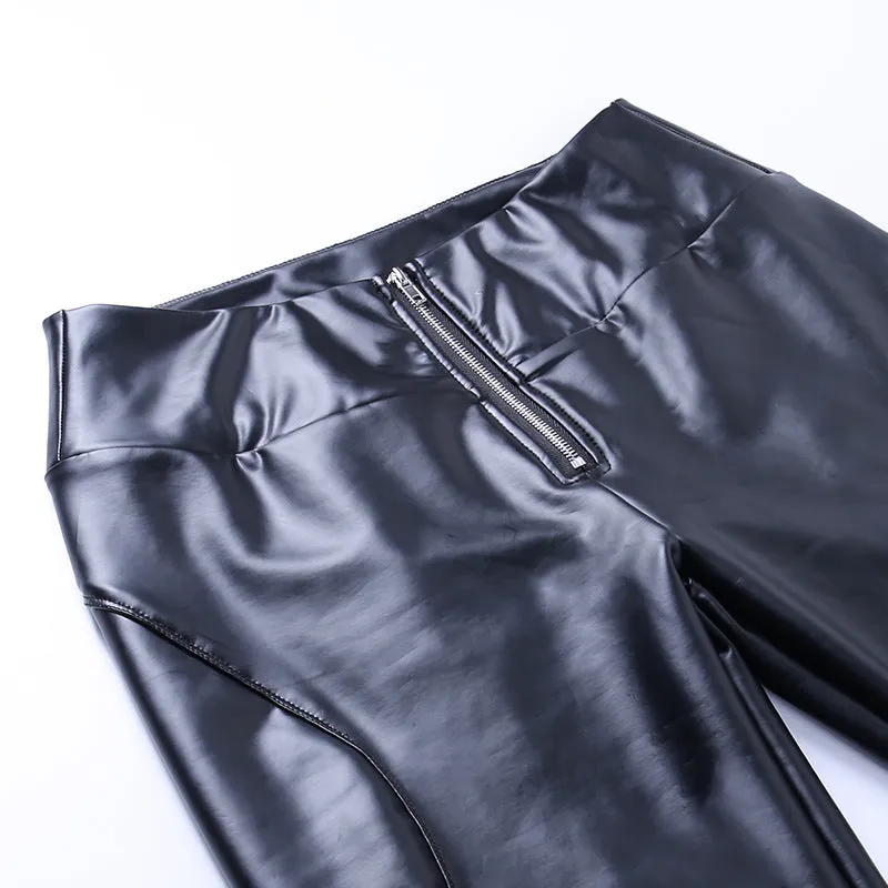 Autumn Winter Zipper Faux Leather Pants