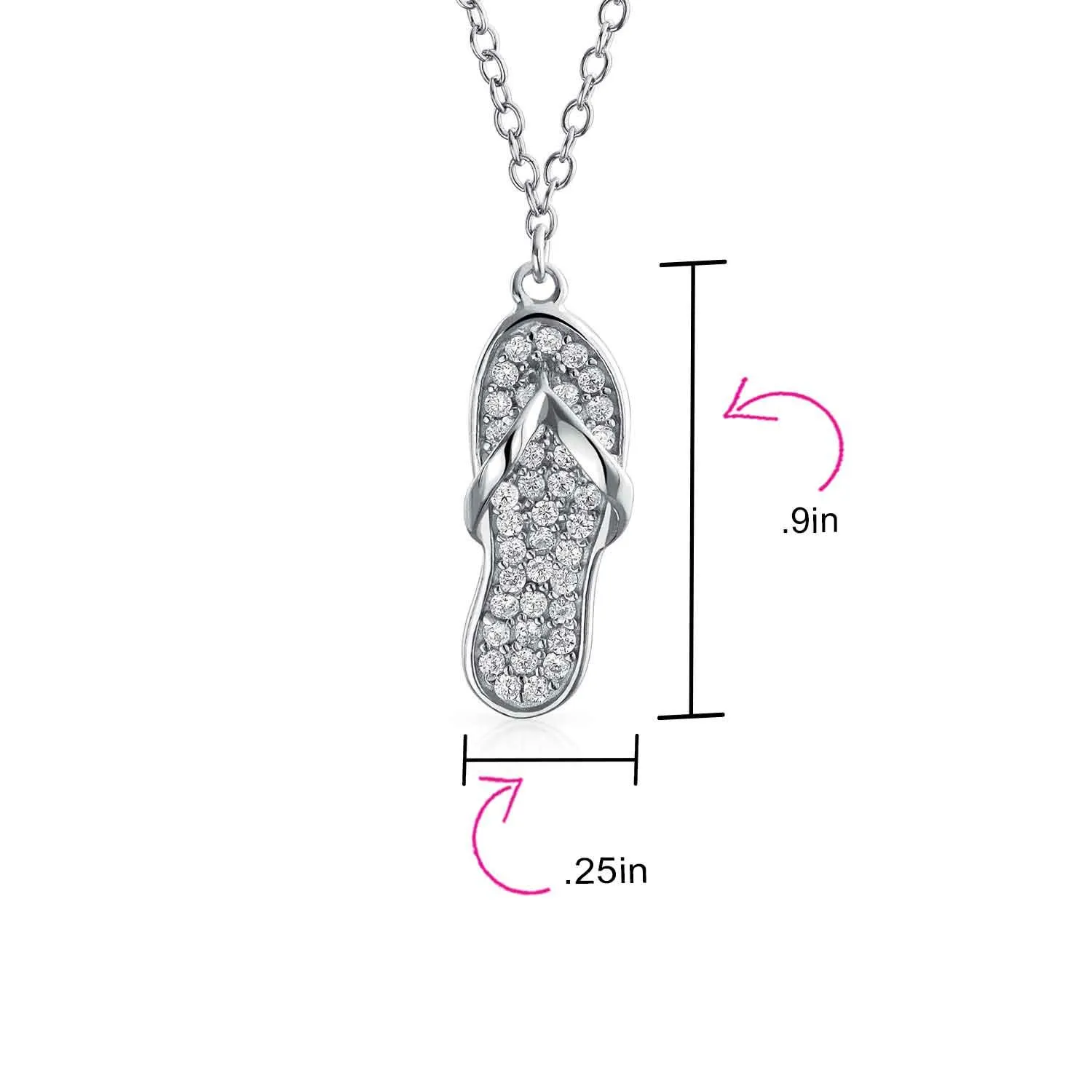 Beach Flip Flop Sandal Pink Pendant CZ .925 Sterling Silver Necklace