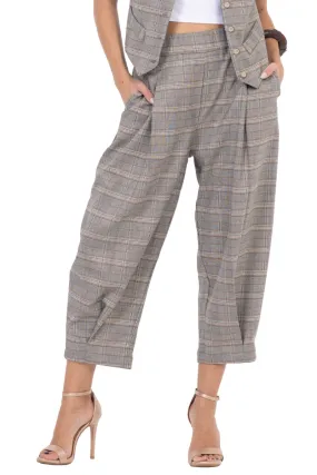 Beige Checked Women's Tailored Trousers