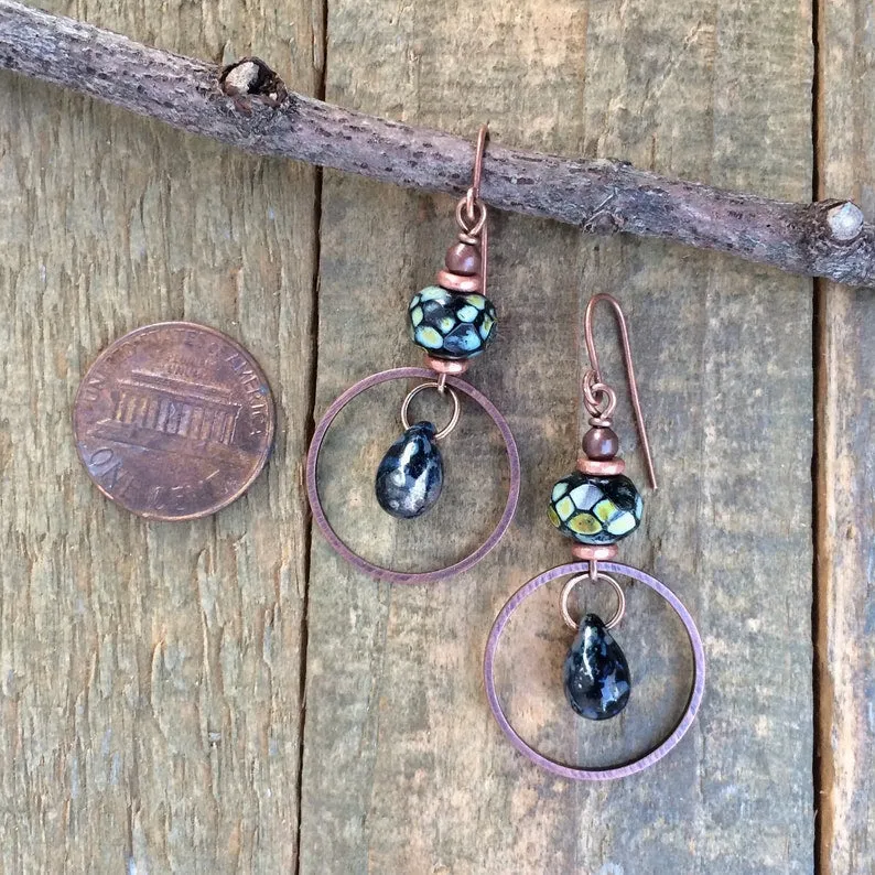 Black Drop Earrings, Black Glass Jewelry, Artsy Earrings, Czech Glass Earrings