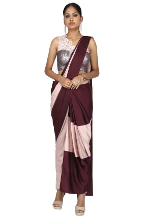 Blush Pink & Wine Pre-Stitched Saree.