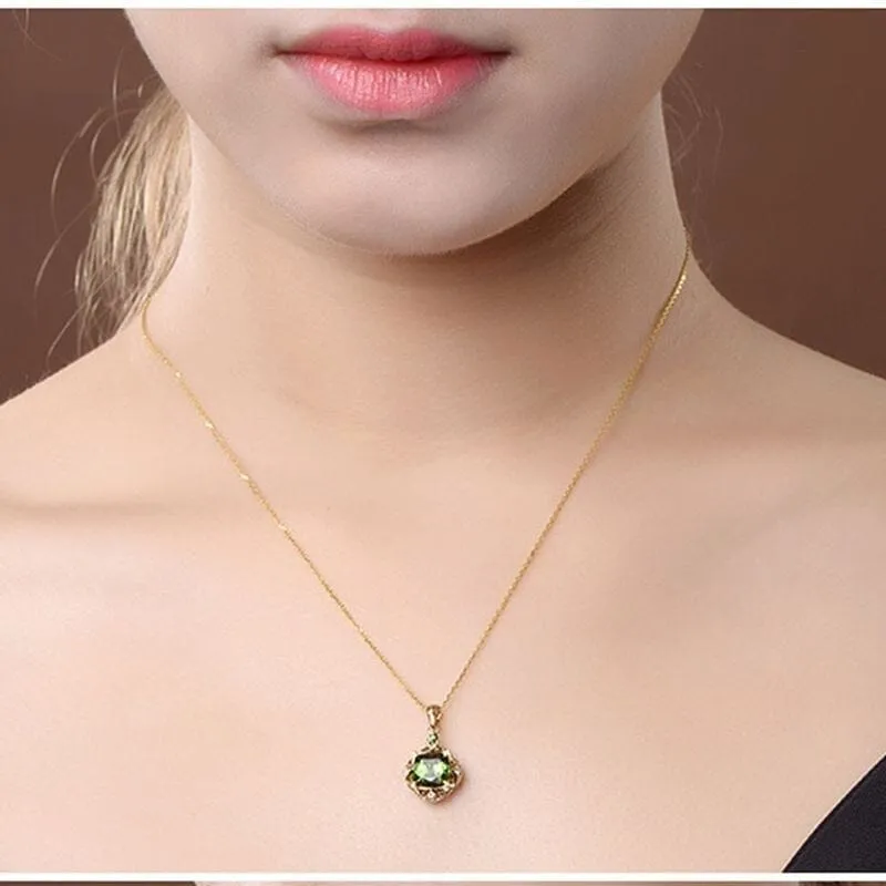 Bohemian Green Rhinestone Pendant Necklace