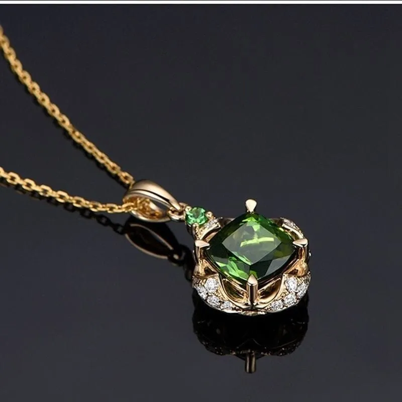 Bohemian Green Rhinestone Pendant Necklace