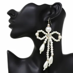 Bow Pearl Beaded Dangle Earrings