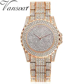 Brand Rose Gold Watch Luxury Women Dress Rhinestone Crystal