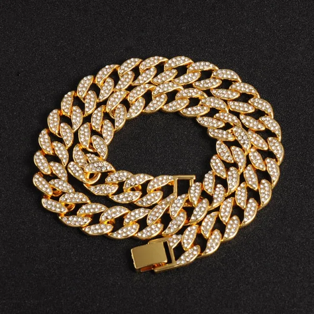 Chain  Watch Bracelet Iced Out Paved Rhinestones CZ Bling Set For Men