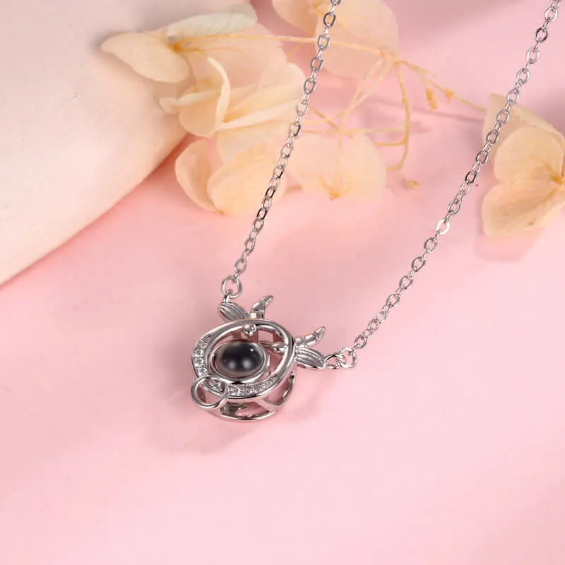 Chinese Zodiac Ox CZ Projection Necklace with Picture inside