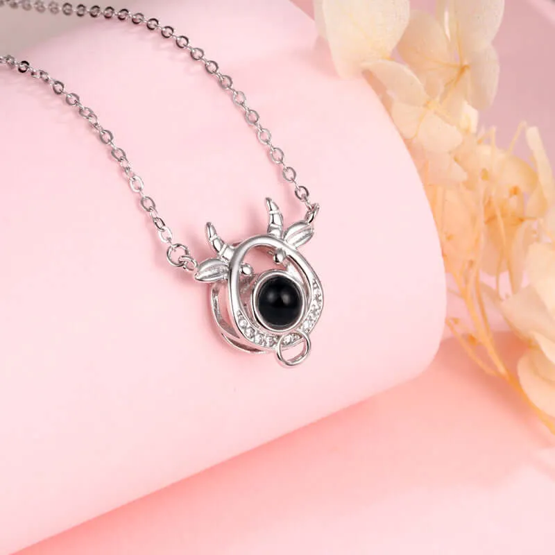 Chinese Zodiac Ox CZ Projection Necklace with Picture inside