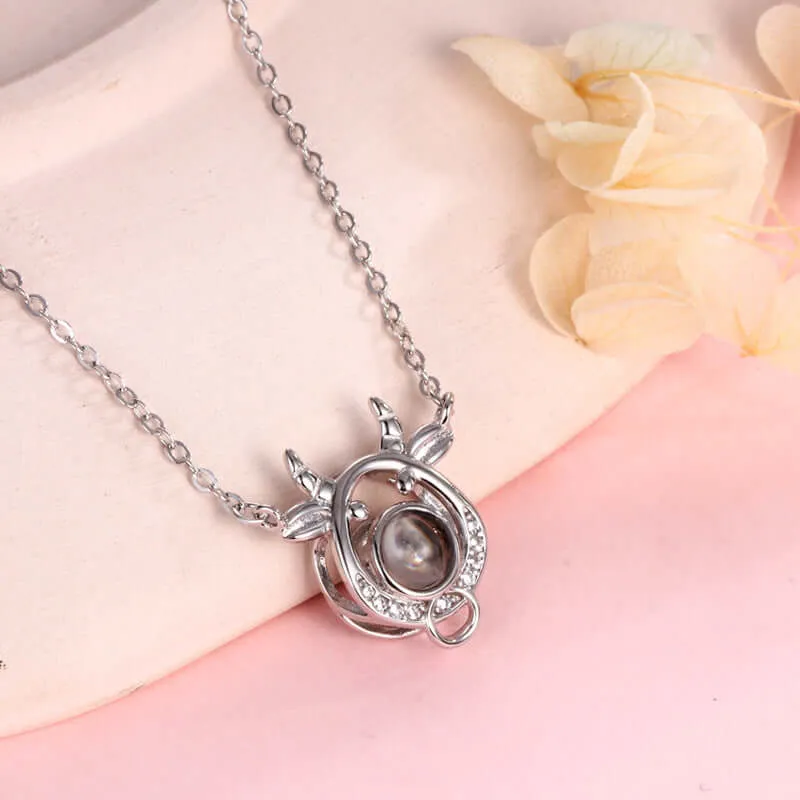 Chinese Zodiac Ox CZ Projection Necklace with Picture inside