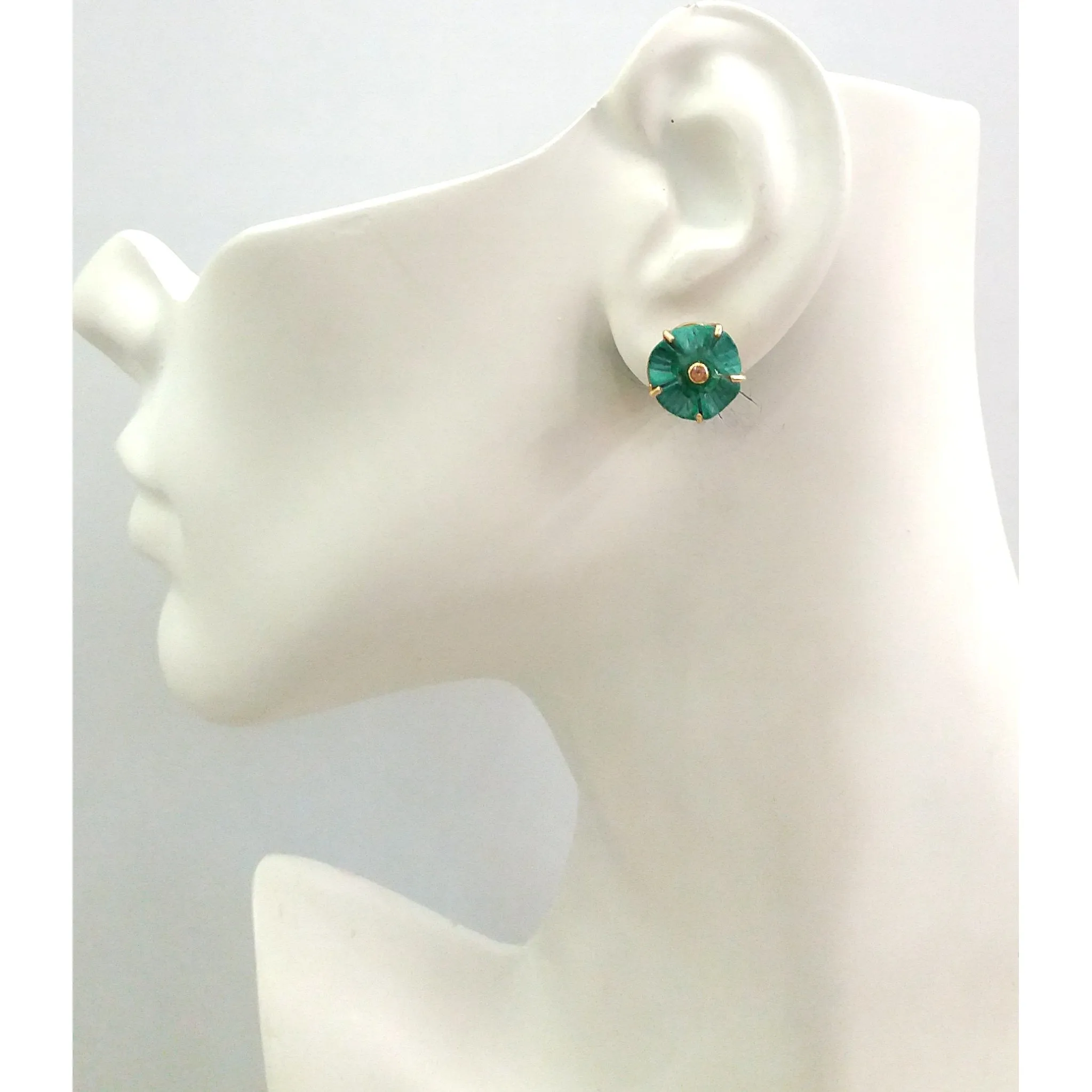 Citrine on a Carved Malachite Stud with Peridot and Peridot on a Carved Calla Lily Carnelian Detachable Twinset Earrings