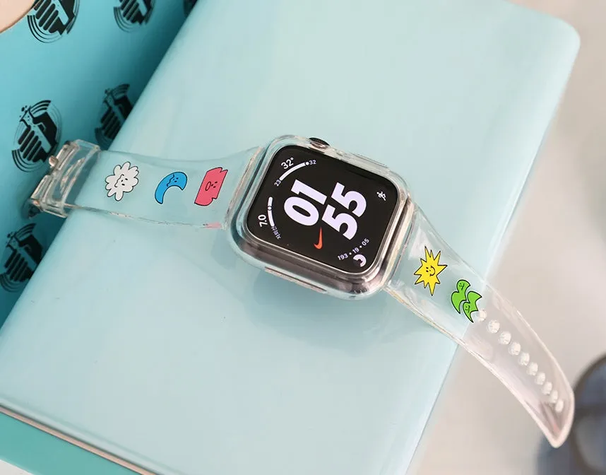 Clear Apple Watches Straps For 38-40mm TPU Bands Cute Characters Print