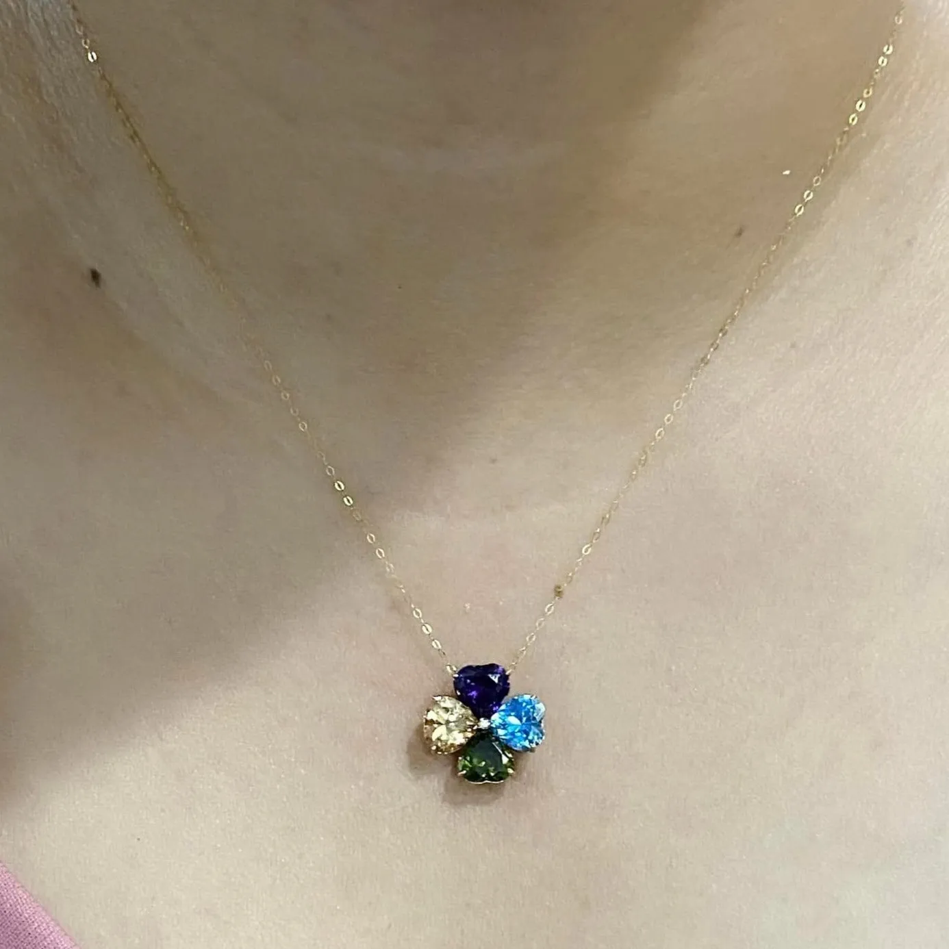 Clover 5-Gem Necklace 18K Gold