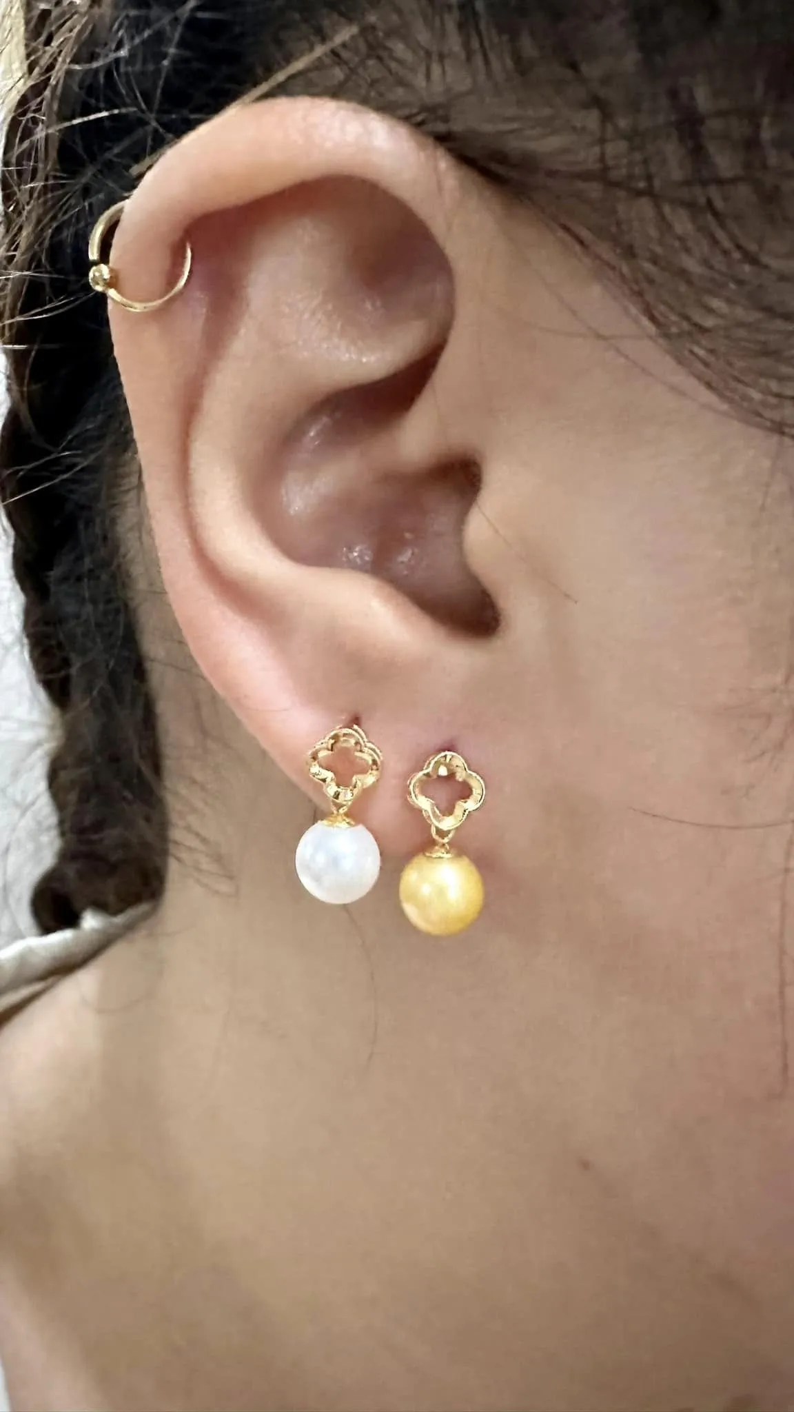 Clover South Sea Pearl Dangling Earrings 18K