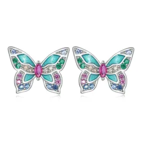 Colorful Butterfly Silver Stud Earrings