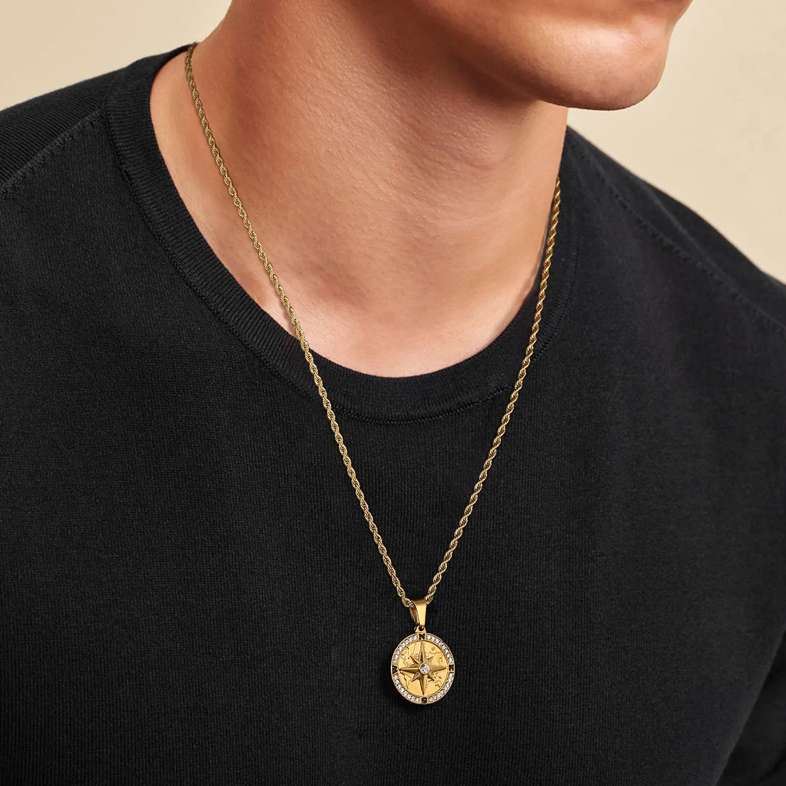 Compass Coin Pendant Necklace for Men CPDT