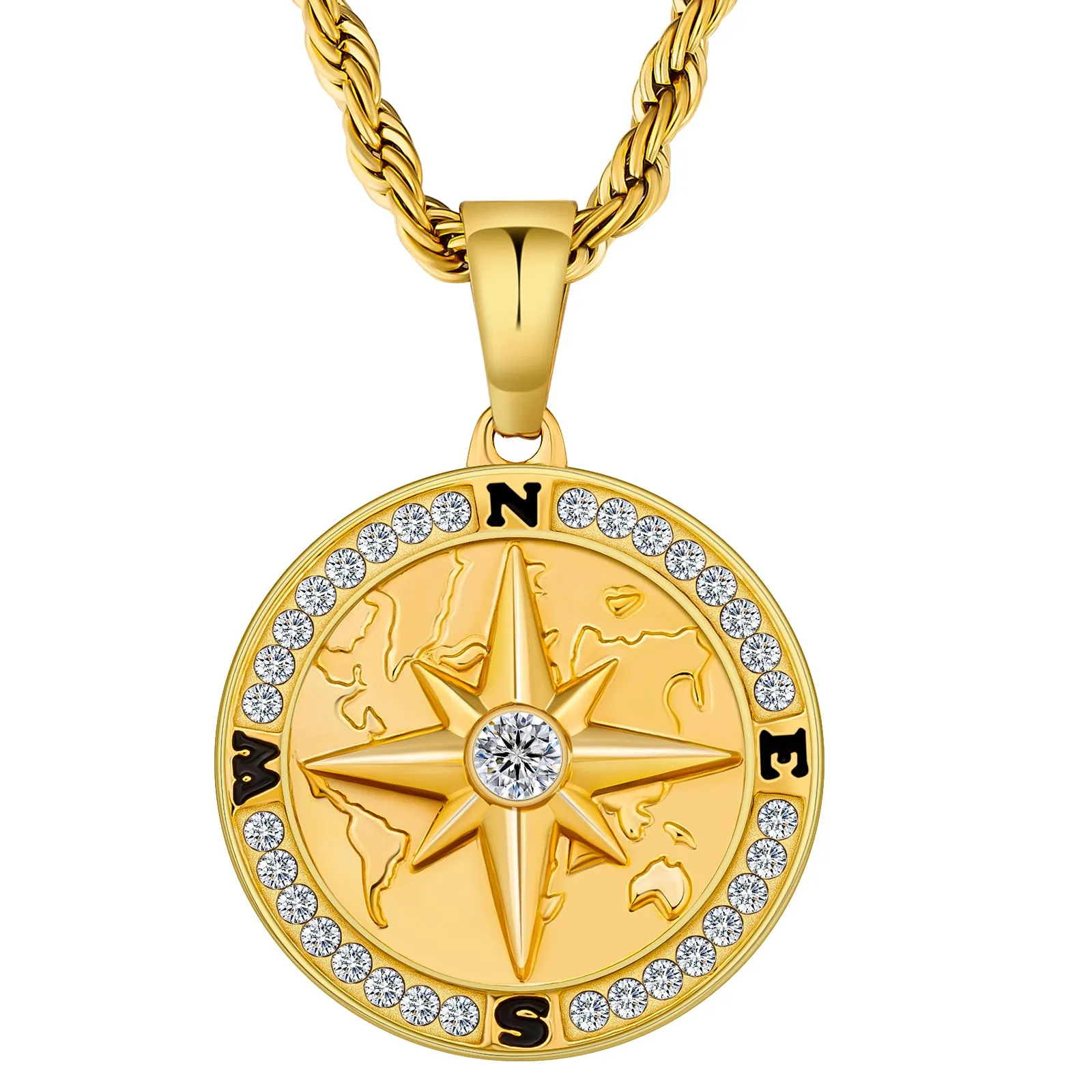 Compass Coin Pendant Necklace for Men CPDT