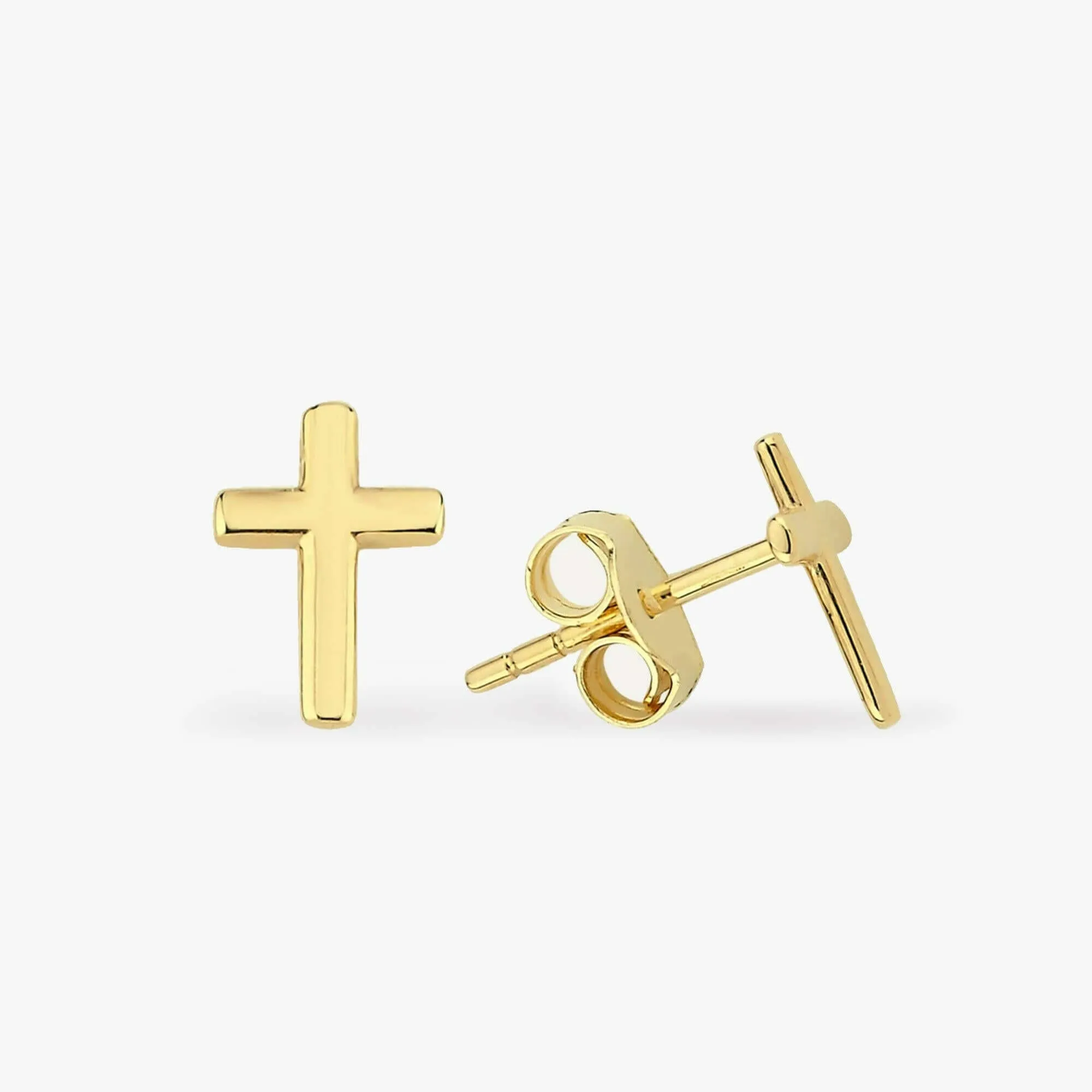 Cross Stud Earrings | 14K Solid Gold