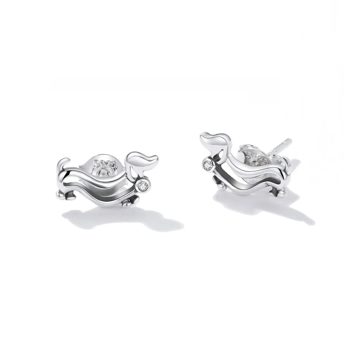 Crystal Dachshund Stud Earrings Sterling Silver