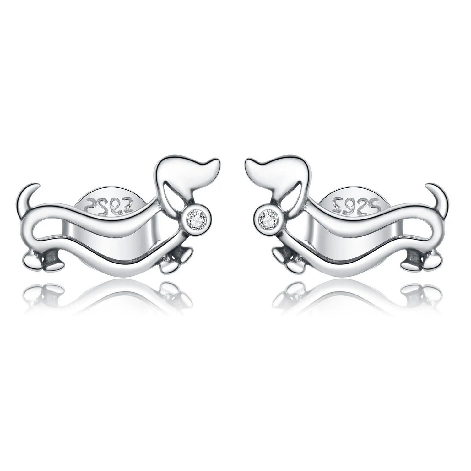 Crystal Dachshund Stud Earrings Sterling Silver