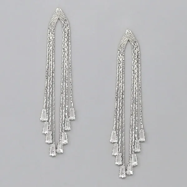 CZ Embellished Chain Fringe Earrings