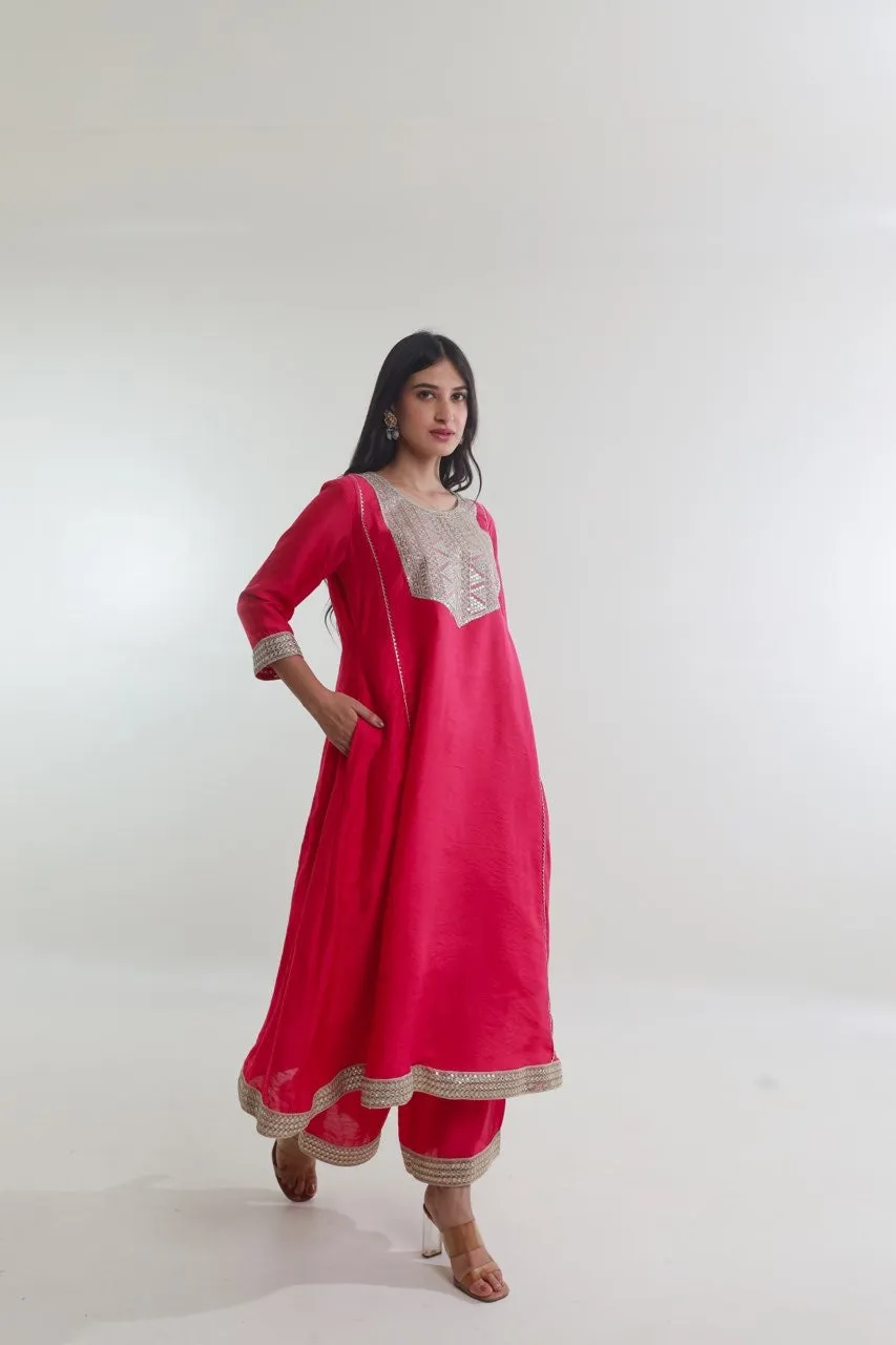 Dark Pink Chanderi Straight Set