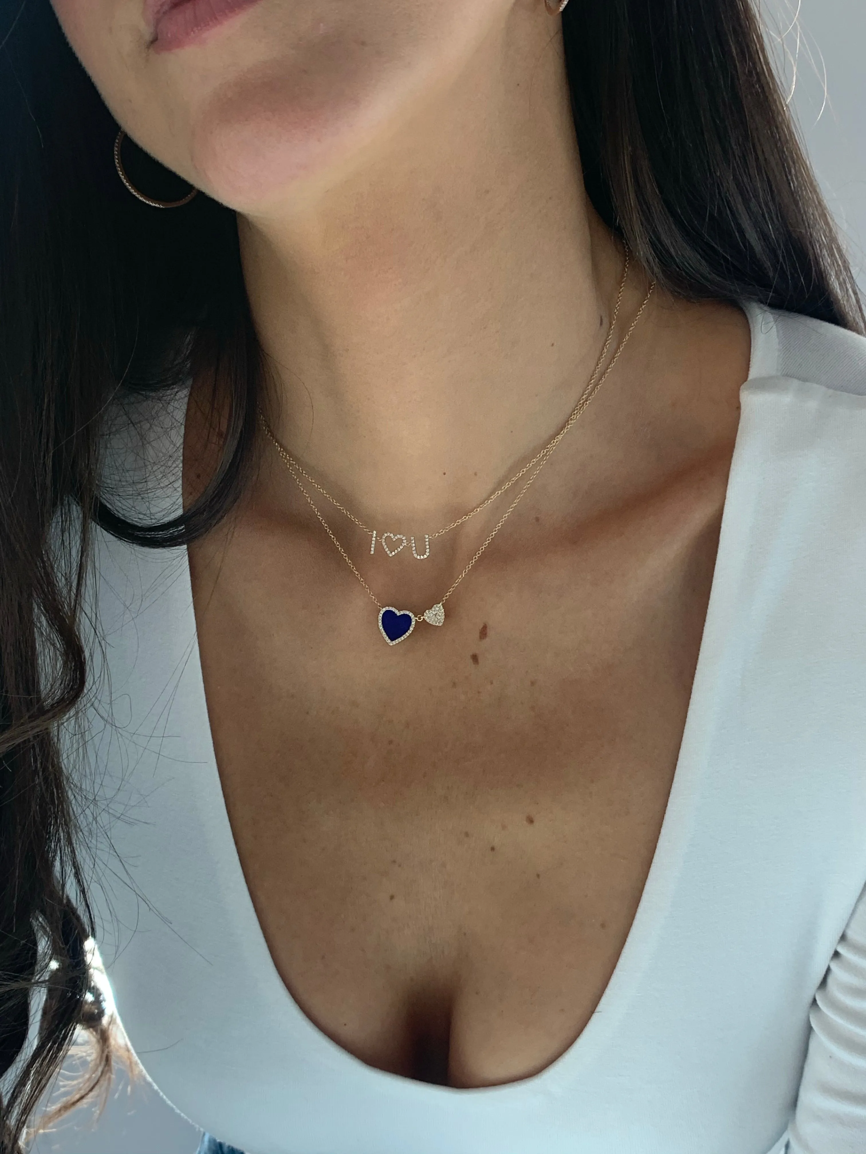 Diamond Navy Double Heart Necklace