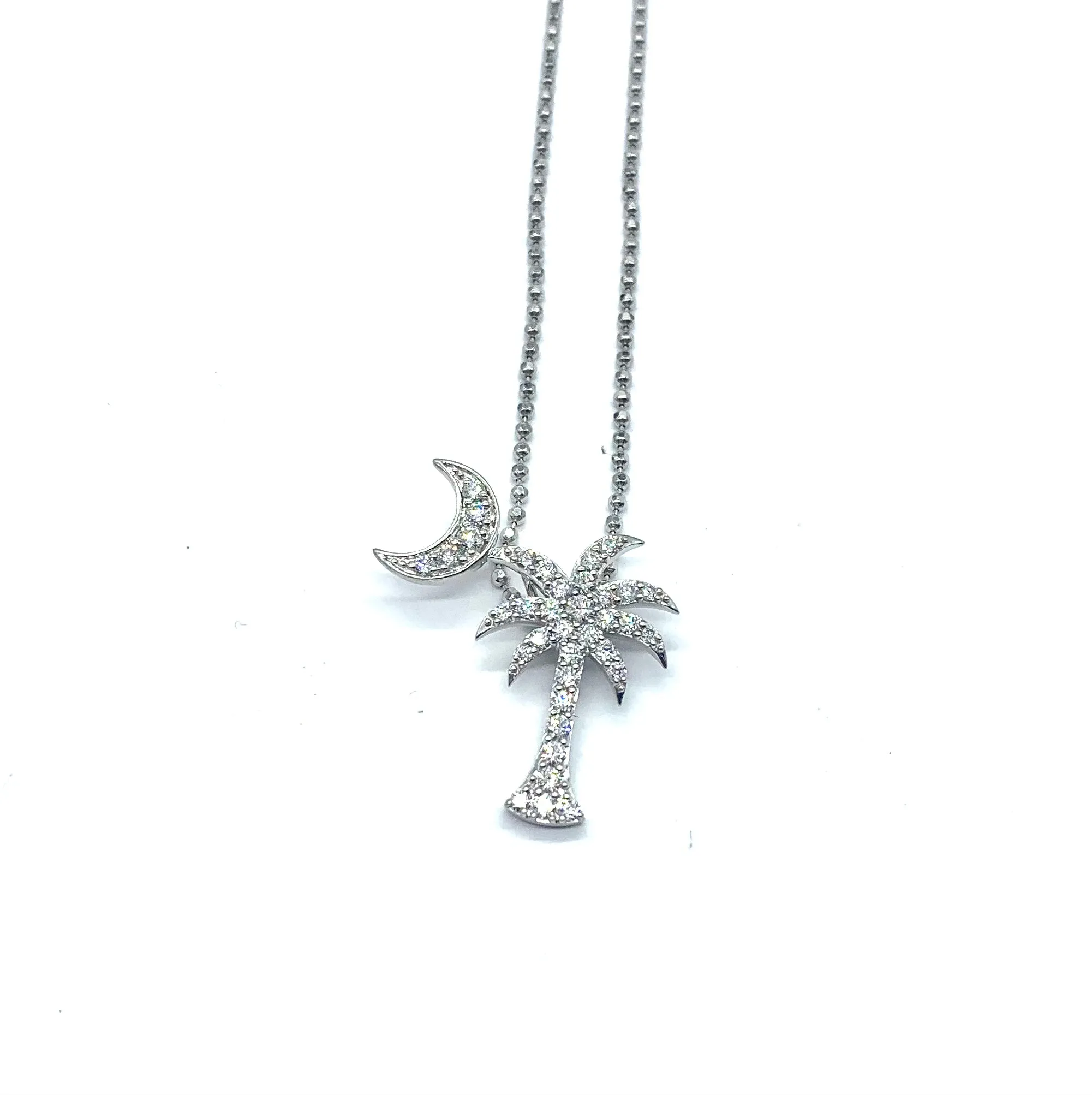 Diamond Palm Tree Moon Pendant