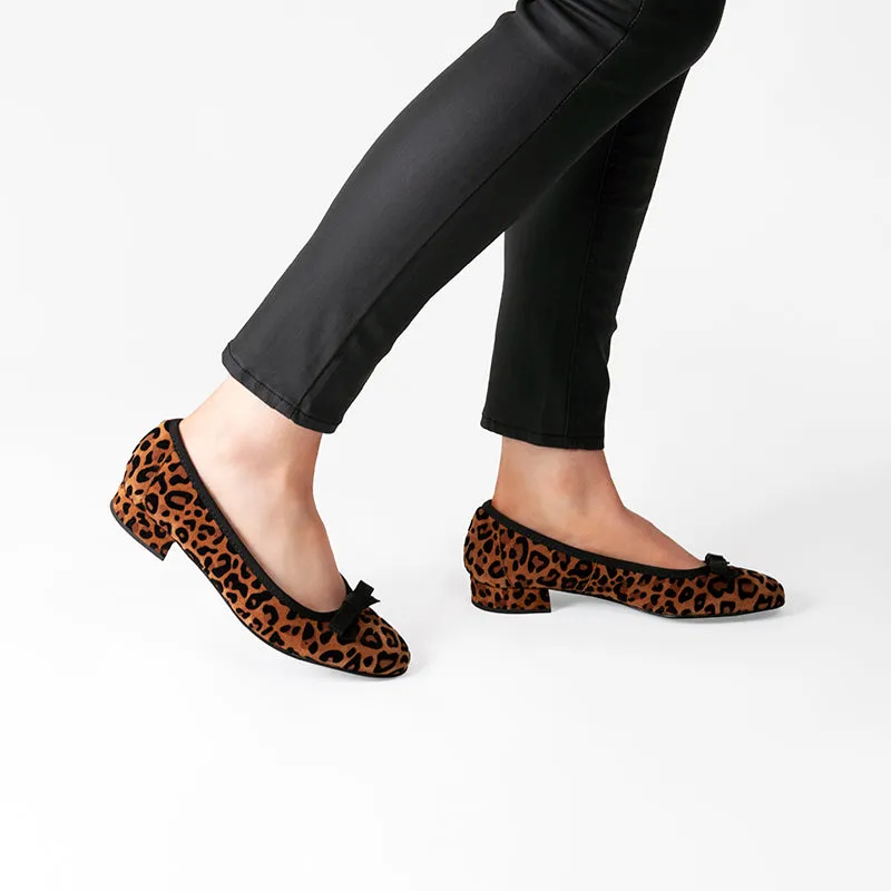 Fabucci Leopard Print Ballet Flat Black Bow