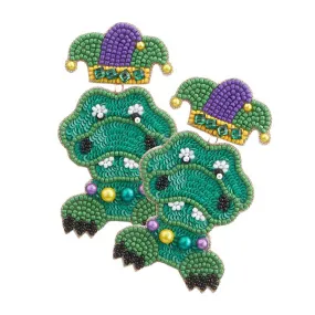 Felt Back Mardi Gras Crocodile Alligator Beaded Earrings